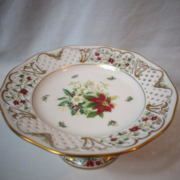 Vintage Oscar de la Renta Reticulated Poinsettia Cake Stand Plate - Picture 1 of 5